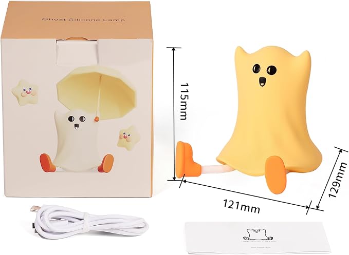 Eelexa Night Lights for Kids: Cute Lamp Rechargeable Toddler Baby Night Light with Timer, Adjustable Brightness, Ideal Holiday Season Gift Choice Halloween Home Decors (Silicone Ghost Lamp)