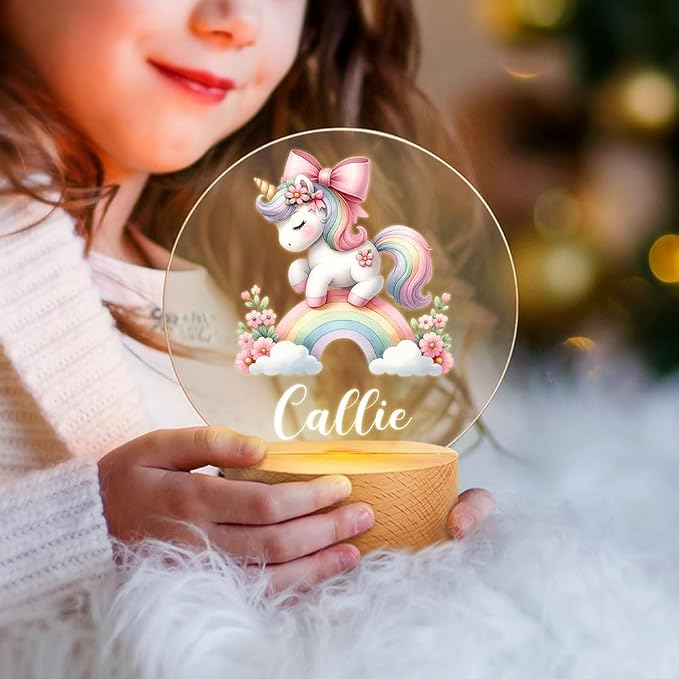 Personalized Rainbow Unicorn Night Light for Kids, Custom Name LED Light 17 Patterns Option Nursery Decoration