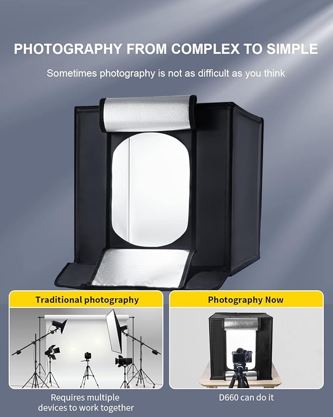RALENO Photo Studio Light Box, 24''X24'' Large Light Tent, Photo Light Box Photography (65W | 156pcs LED | 5500K | 97CRI | 6 Color PVC Backdrops | DC Power Adapter) for Product Photography
