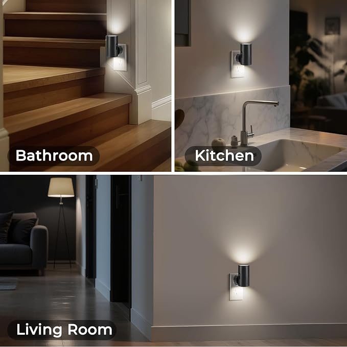TSEXES Night Light Plug in Wall with Motion Sensor,5000K Daylight, 2 Pack | Motion Activated & Dusk to Dawn Sensor,Dimmbale, 5-300LM Adjustable Brightness, For Kitchen, Hallway, Bedroom, Stairs