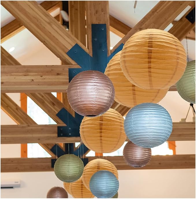 3pcs Paper Lanterns Decorative Round Chinese Paper Lanterns for Birthday Halloween Wedding Baby Bridal Shower Home Decor Party Decoration (12in/Khaki)