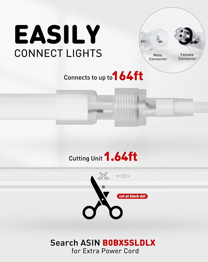 Shine Decor LED Rope Lights AC 120V, Connectable & Cuttable Dotless 120LEDs/M Eco Neon Strip Lighting, ETL IP65 Waterproof & Weather-Resistant for Home Commercial, 8x16mm, 6000K Cool White, 16.4FT