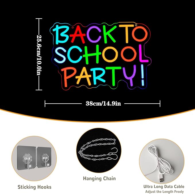 Back To School Party Neon Signs for Wall Decor Party Neon Light Inspirational LED Lights Color Letter Light Up Sign for Bedroom School Classroom Home Kid Room