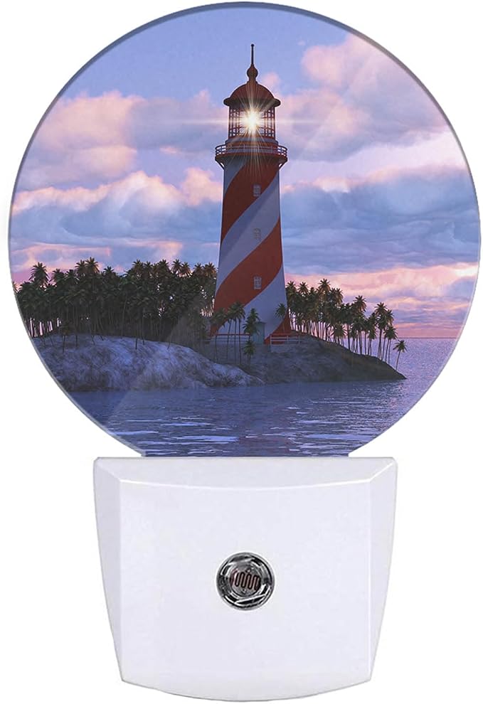 EKOBLA Lighthouse Night Light, Coastal Sunset Seaside Night Lights Plug Into Wall with Dusk to Dawn Sensor for Men Women