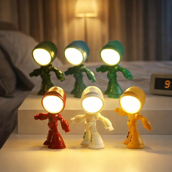 Lonely Robot Cartoon Cute Robot Design Companion Table Light, LED Mini Night Light Lonely, 2 in 1 Magnetic Base Creative Table Lamp (5Pcs)