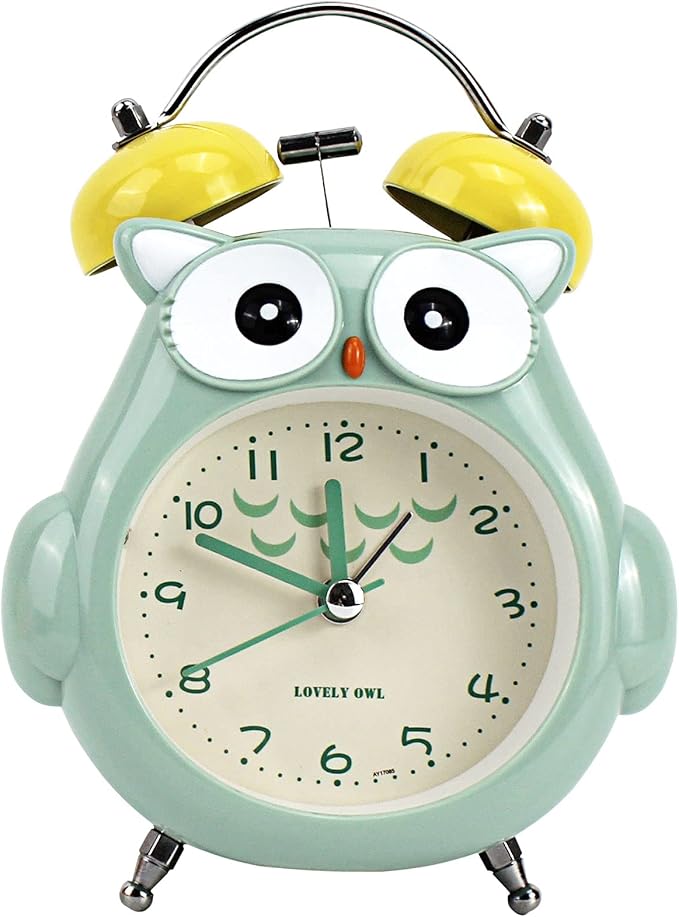 Aisi Kids Alarm Clock Cute Cartoon Owl Loud Bell Alarm Clock Non-Ticking Desk Clock with Night Light