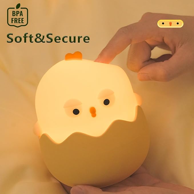 Cute Eggshell Chick Night Light, 7 Colors Dimmable Chick Nightlight, LED Bedside Lamp, Touch-Sensitive for Bedroom, Living Room(Eggshell Chick)