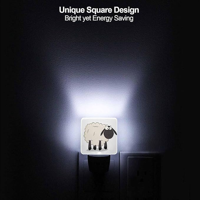 LED Night Light,Cartoon Sheep LED Night Light Plug into Wall with Dusk to Dawn Light Sensor White Energy Efficient Nightlight for Bedroom Bathroom Hallway Living Room Kitchen