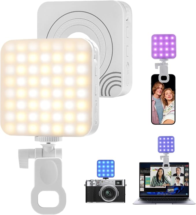 RGB Video Light, 80 LED Portable Camera Light, 360° Full Color Photography Lighting, 2700-7500K CRI 95+, 13 Light Modes for Phone, DSLR Video Recording, Vlog, YouTube Game Live Streaming