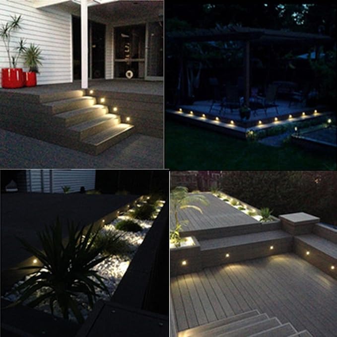 Pack of 6 Warm White LED Deck Lights kit Φ1.38 Outdoor Garden Yard Decoration Lamp Recessed Pathway Step Warm White LED Lighting, Black