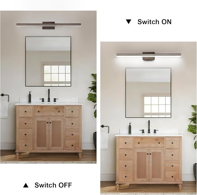 SineRise 48-Inch LED Modern Bathroom Vanity Light Bar, Brown Modern Acrylic Bathroom Wall Lighting Fixtures Over Mirror (Cool White 6000K)