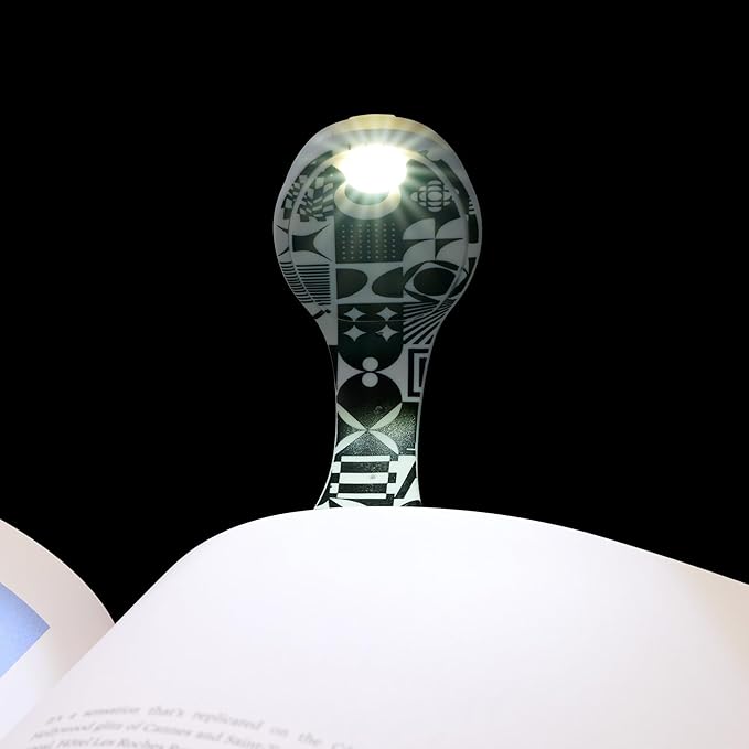 Gifts for Readers & Writers Book Light, Clip On Reading Light for Bed, 2in1 Flexilight & Bookmark, Small & Lightweight with a Soft Glow, 2 Batteries Included, Black & White