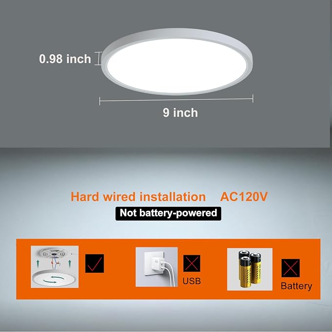 9 Inch Motion Sensor Closet Light Indoor, White | Hardwired, Remote Control Dimmable, Automatic ON/Off, 3000k/4000k/6000k, Round