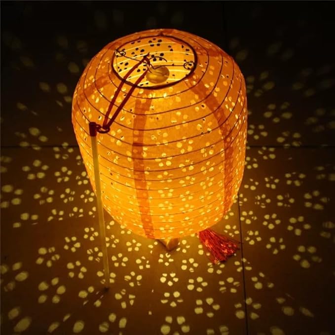 10PCS Colorful Paper Lanterns 6inches Oval Shaped with LED Lights Hollow Out Hanging with Tassels Walking Sticks for Dinner Party Outdoor Holiday and Birthday Decorations