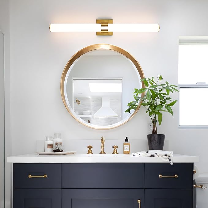 Gold Bathroom Light Fixtures Over Mirror - 31inch Vanity Light Fixture 28W 5CCT Dimmable LED Bathroom Sconce with Acrylic Shade Vanity Light Bar for Mirror Bedroom Living Room