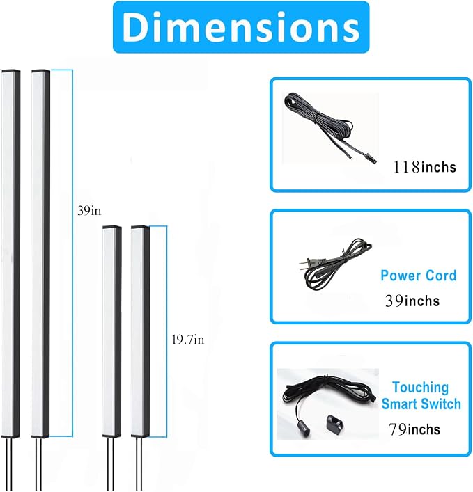 LED Wall Panel Lights Black,Dimmable Wood Slat Wall Panel Strip Light 4PCS | Wood Slat Wall Panel Strip Light, 3000K, Touchable Switch Dimmable, LED Recessed Lighting