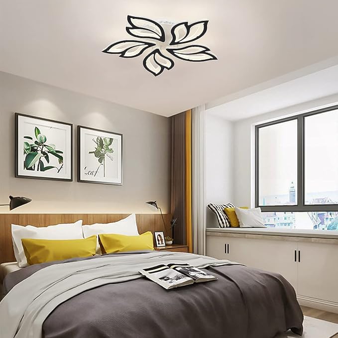 Garwarm 23.6" Modern LED Ceiling Light Fixture, Dimmable Flush Mount Lamp | Flower Black Ceiling Light with Remote Control, Adjustable Color Temperature 3000K-6500K for Low Ceiling Bedroom Kitchen