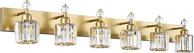 PRESDE Crystal 6 Light Bathroom Vanity Lights Gold Vanity Light for Bathroom Over Mirror Modern Wall Sconce