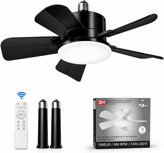 Ceiling Fan with Light, 17'' Flush Mount Low Profile Fan for Bedroom &Patio | Quiet Reversible DC Motor, 6-Speed, 3-Color Temp Dimmable LED Light with Remote & Timer, Indoor Small Ceiling Fan Black