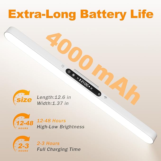 4000mAh 6W Rechargeable Under Cabinet Lighting with Remote, Wireless Magnetic Light Bar, 3-Color Dimmable No-Drill Battery Operated Lamp for RV Camper, Bunk Bed, Kitchen, Closet & Desk