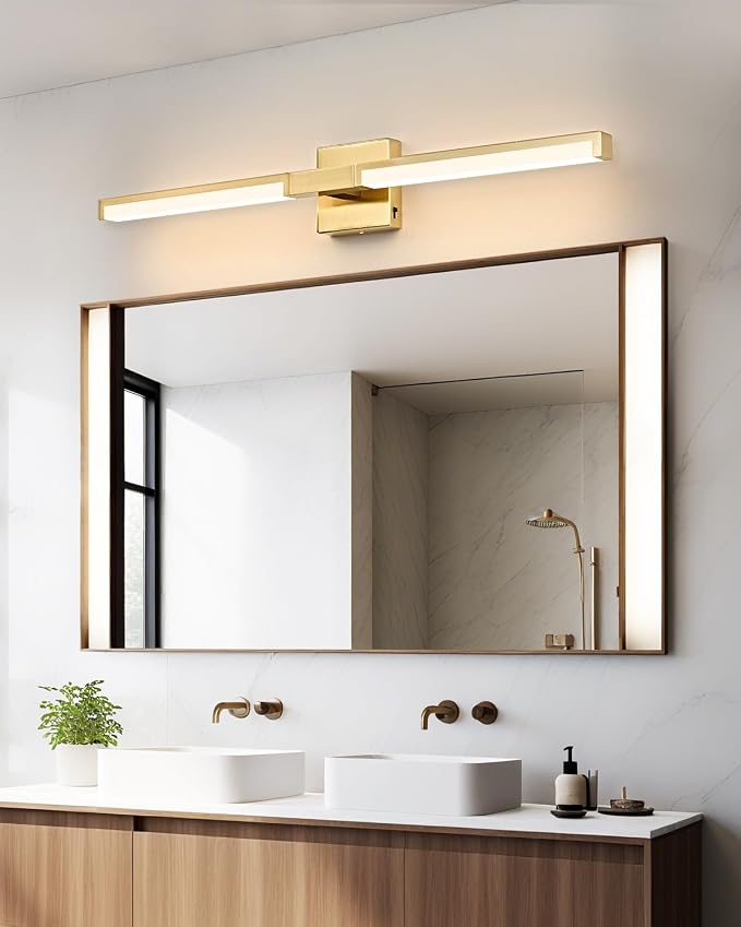 32 Inch Bathroom Vanity Light Fixtures, Gold Modern Light Fixtures Over Mirror, 16W 5CCT Dimmable Wall Light- 2Pack