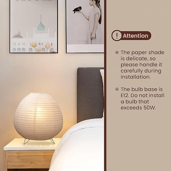 Nogy Small Rice Paper Lamp • Japanese Paper Lantern Lamp • Paper Shade Table Lamp • Bedside Lantern Lamps for Bedrooms