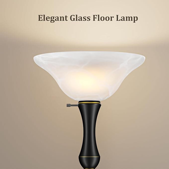 Dimmable LED Torchiere Floor Lamp with Glass Shade | Standing Lamp with Remote & Knob Switch, 3 Color Temperatures, 9W Bulb Included, 69.3" Tall for Living Room, Bedroom & Office