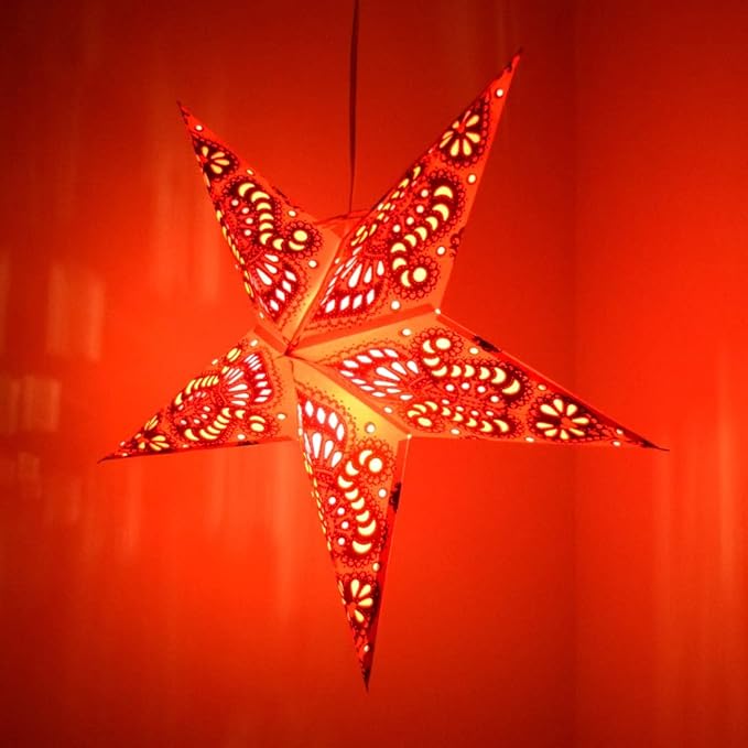 Peacock Pink Paper Star Lantern with 12 Foot Power Cord Included