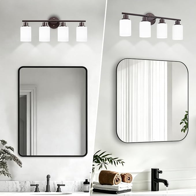 4-Light Bathroom Light Fixtures, Vanity Lights for Mirror with Textured Milky White Glass Shade, Modern Kitchen Light Fixtures Wall Sconce Light - E26 Base - Oil-Rubbed Bronze