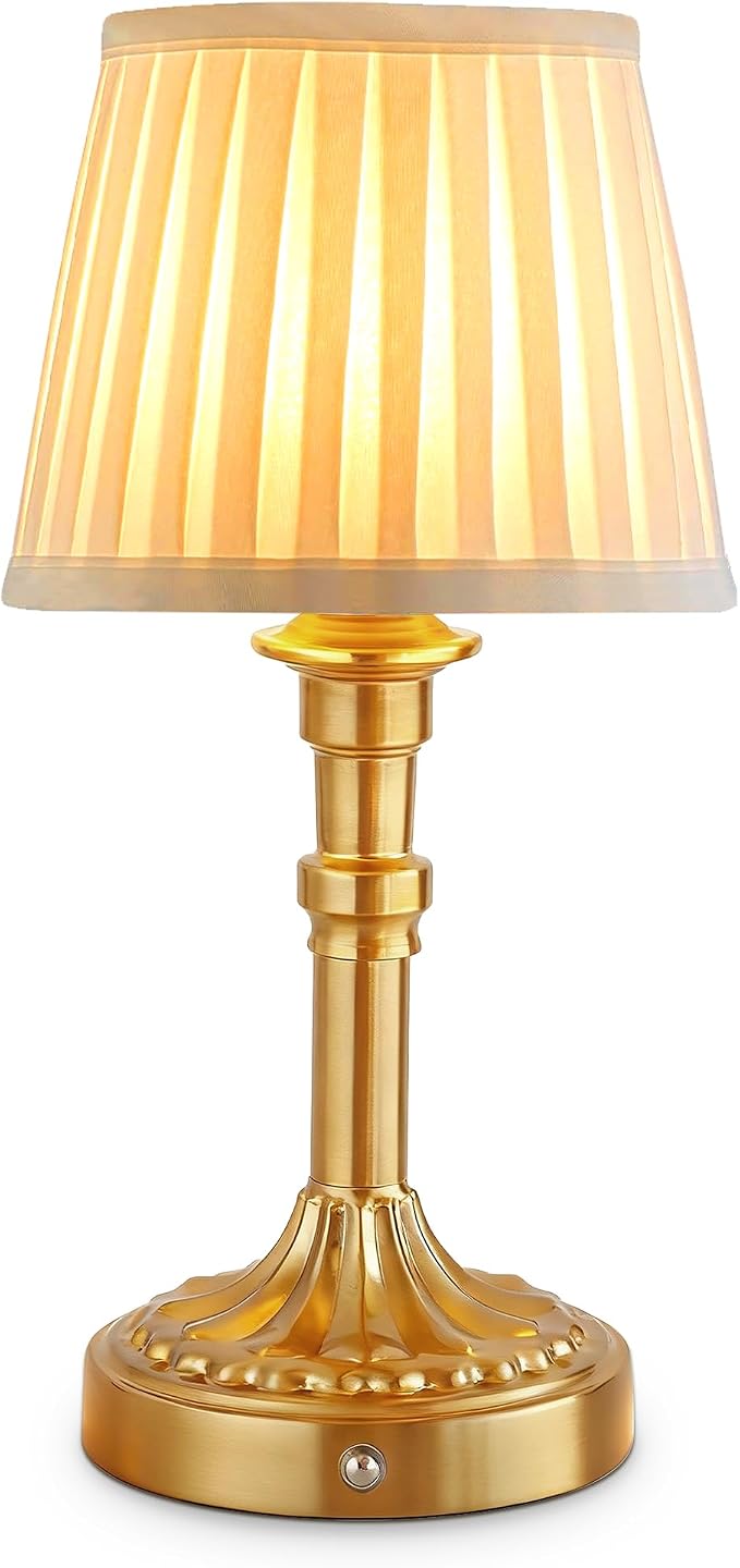 Mr.White Rechargeable Cordless Table Lamp with Fabric Shade, 5200mAh Battery Operated LED Table Light, for Restaurant Kitchen Patio Dinner Dining (Bronze)
