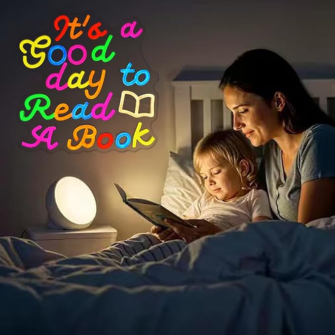It's a Good Day to Read a Book Neon Sign Classroom Neon Lights for Wall Decor Reading Corner Led Sign Dimmable Library Signs for Bedroom Classroom Bookish Room Gift for Book Lovers