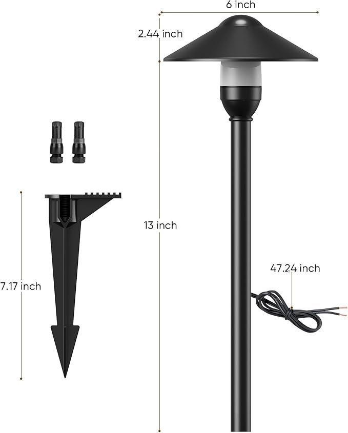 Low Voltage Landscape Lighting 12-Pack, Aluminum 12V Pathway Lights with G4 Bulbs, Waterproof Stylish Matte Black Color Round Shade Path Lights with Connectors for Walkway Yard Garden