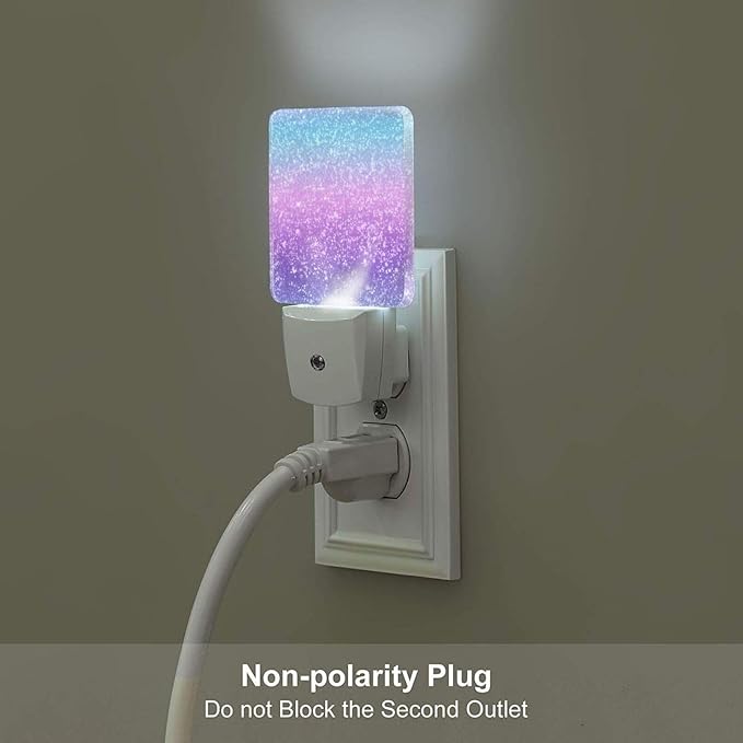 Colorful Rainbow Lightpurple and Pink and Blue LED Plug-in Night Lamp 2 Piece Set, Auto Sensor Emergency Nightlights Set of 2 for Dawn/Dusk Bedroom Kitchen Bathroom Stairs Hallway Toilet