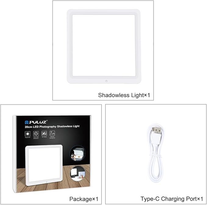 PULUZ Photo Studio LED Shadowless Light Panel 8" X 8" / 20 x 20 cm Photography Softbox Bottom Light with USB Power Cable for Food Jewelry Cosmetic Crafts Shooting
