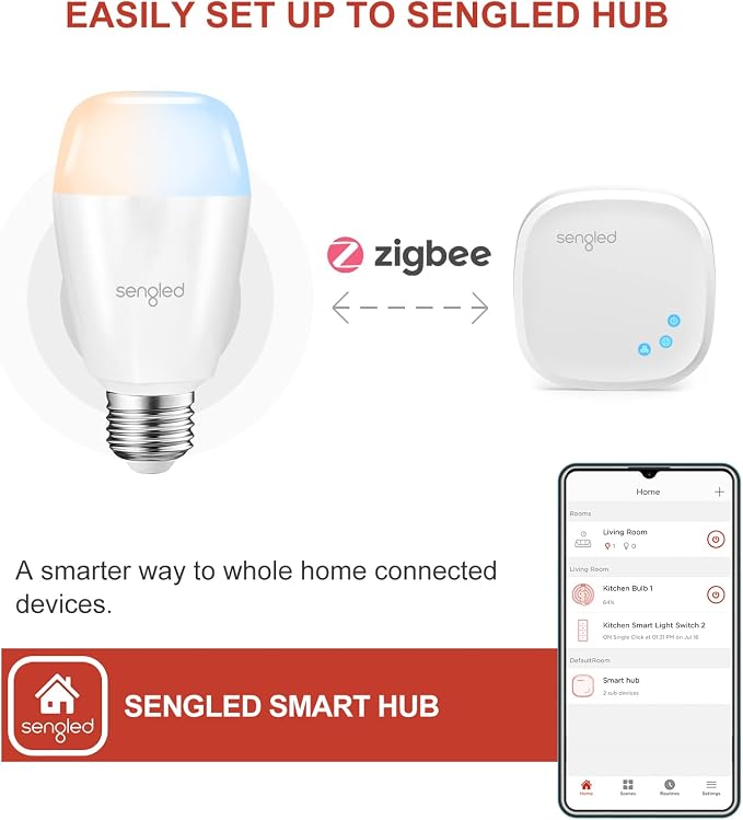 Sengled Zigbee Smart Bulbs, Tunable White 2700K~6500K, Hub Required, Dimmable via Wall Switch, Works with SmartThings and Echo Plus with Built-in Hub, Daylight A19 E26, Voice & APP Control, 4 Pack