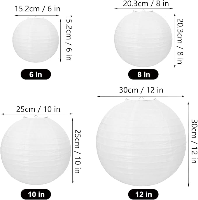 40 Pack 6" 8" 10" 12" Chinese Lanterns, Elegant White Paper Lanterns, Round Paper Lanterns for Party Decorations, Weddings, Birthdays.by IHDYPPEW