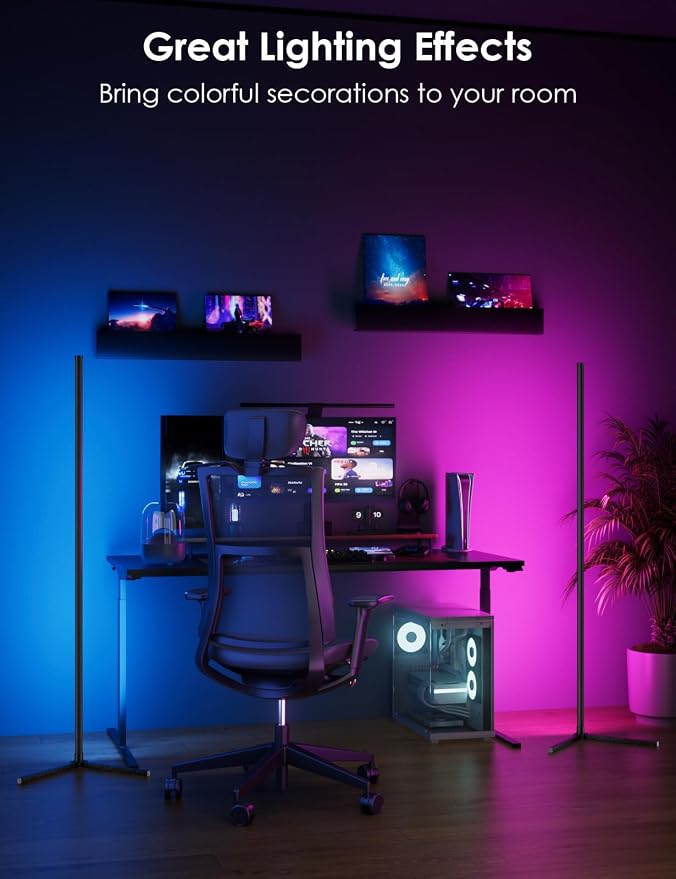 RGB Corner Floor Lamp, 64.5" RGB Color Changing Led Floor Lamp for Living Room APP and Remote Modern Light Bar with Music Sync and 16 Million Colors Dimmable Ambient Lighting for Bedroom