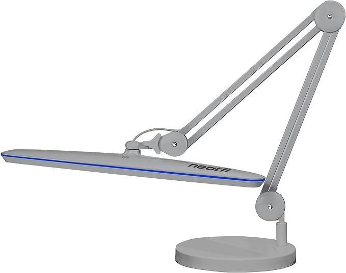 Neatfi XL 24W LED Desk Lamp with Base – 2,200 Lumens | 23” Wide Shade | Dimmable Eye-Caring Task Light | Adjustable Arm | Office, Study, Crafting & Nail Techs (Non-CCT with Base, Silver)