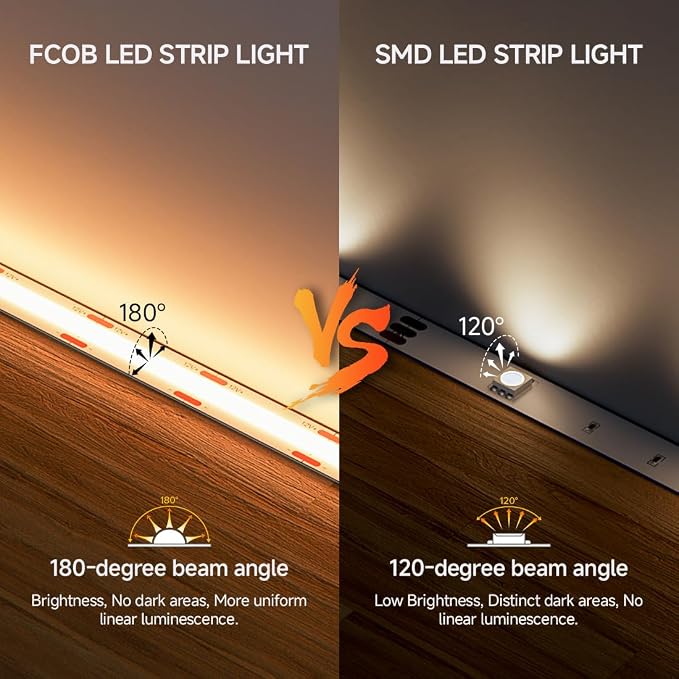 BTF-LIGHTING FCOB COB LED Strip Warm White 3000K, UL Listed 528LED/m High Density Uniform Light, 16.4FT DC24V CRI 90+ 10mm Width Tape Light for Home Indoor DIY Lighting(No Adapter or Controller)
