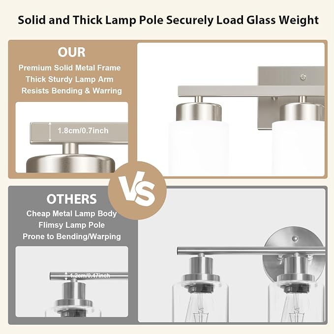 IZORRO Modern Bathroom Light Fixtures, 3 Light Brushed Nickel Vanity Lights, Bathroom Lighting Fixtures Over Mirror with White Glass for Living Room Cabinet Bedroom