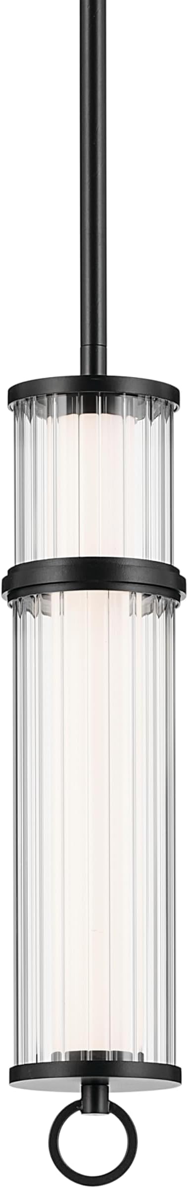 Kichler Riven LED 1-Light Pendant with Clear Fluted Glass in Black, Sloped Ceiling Compatible, for Kitchen or Dining Room (15.5" x 5"), 52755BKLED