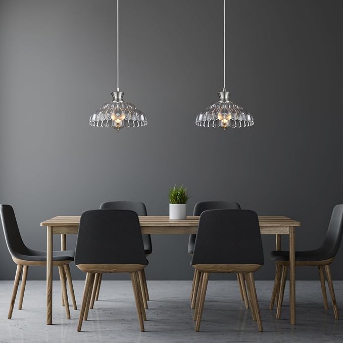 Modern Glass Pendant Lights Kitchen Island, 11.8" Glass Light Fixtures Brushed Chrome Flower Vintage Lighting Glass Ceiling Chandelier for Dining Living Room Restaurant Bedroom Foyer Entryway