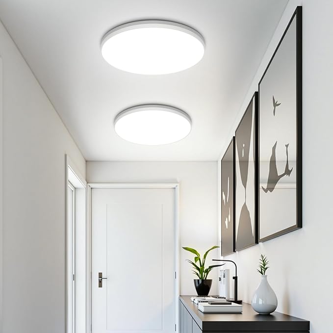SunRider 4-Pack LED Flush Mount Ceiling Light Fixture with Night Light, 5000K Daylight White, 12 Inch 24W 2400LM Round Dimmable Flat Ceiling Lamp