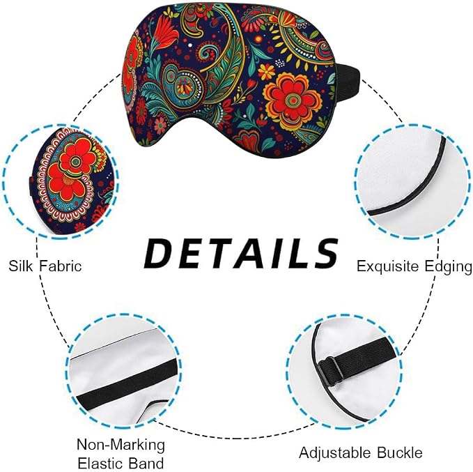 Paisley Floral Eye Mask Sleeping Mask Retro Ornament Boho Ethnic Pattern Sleep Masks Silky Soft Eye Cover for Women Men Shading Blindfold for Air Travel Sleeping