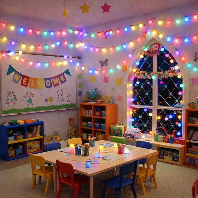 PJT 200 LED Hanging String Lights for Classroom – 66ft Plug in Pastel String Lights with 8 Modes, Colorful String Lights for Classroom Decor, Teacher Supplies, Bulletin Board, Wall Display
