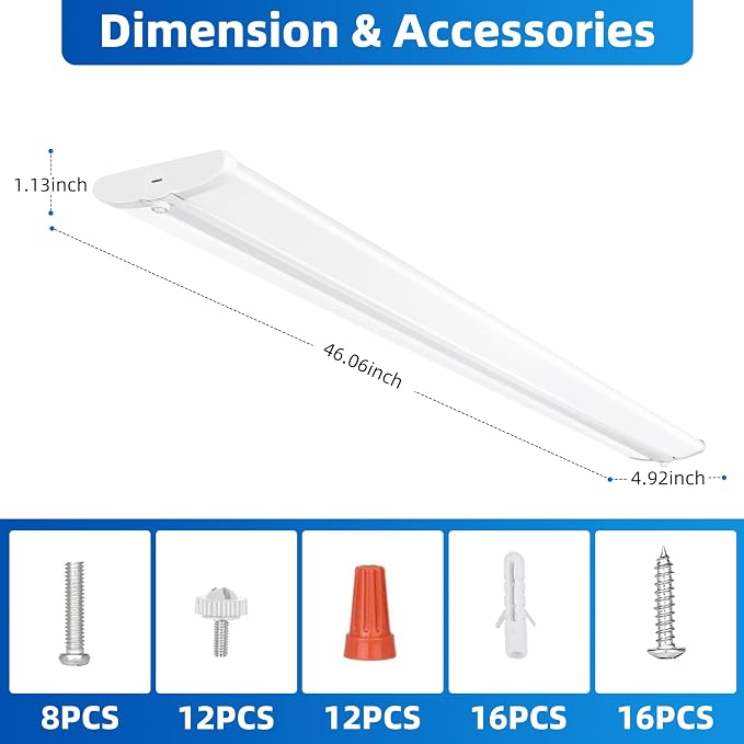 4FT 5'' W LED Wraparound Light , 40W 4400LM 5000K, 110LM/W High Efficiency | Flush Mount Ceiling Light, No Glare, Energy Saving Shop Light for Garage Office Kitchen Laundry Roon, 100-277V, ETL, 4 Pack