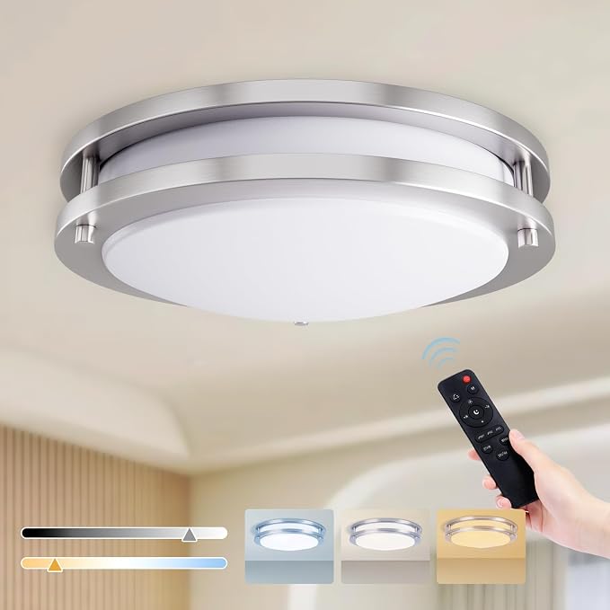LED Ceiling Light with Remote 10 Inch Flush Mount Ceiling Light Fixture, 18W 3000K-6000K Adjustable Color Temperature, Dimmable Lighting Fixtures for Kitchen Bedroom. Hardwired