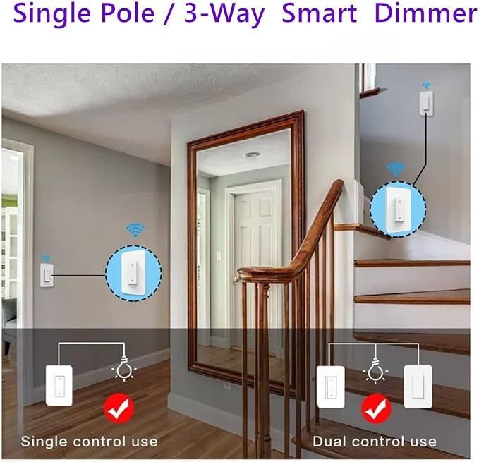 Nexete Smart Dimmer Switch,Single Pole/3-Way,Compatible with Alexa & Google Home,Smart Life App, Voice Control, Schedule,2.4 GHz Wi-Fi, Neutral Wire Required, ETL Certified(Dimmer)