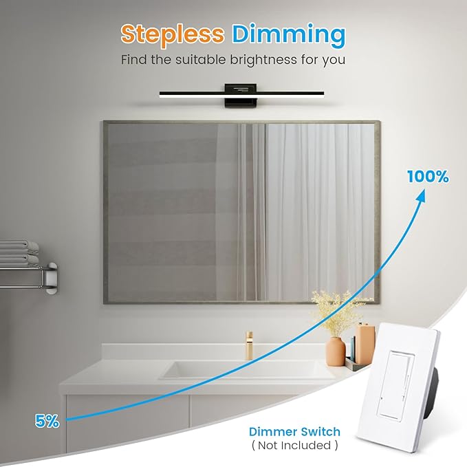 VOLISUN Modern Bathroom Vanity Light 31.5 inch, Rotatable, 18W Dimmable 5CCT Led Bathroom Light Fixture Over Mirror, Black Bar Vanity Light for Bathroom Mirror Cabinets-ETL Certificated