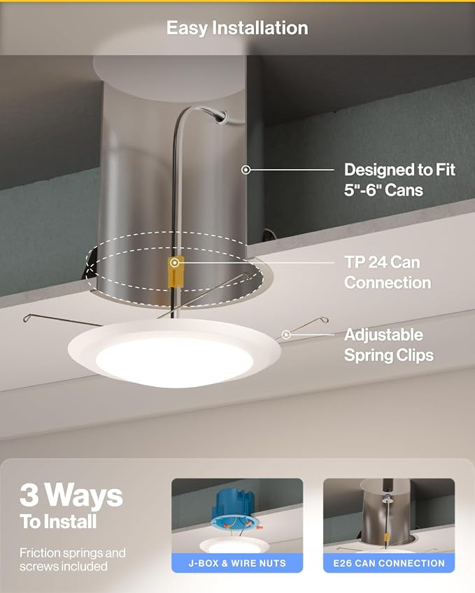 Sunco 80 Pack 6 Inch Flush Mount LED Disk Lights, 5CCT, 15W=75W, Dimmable | 1050LM, Selectable CCT 3000K/4000K/5000K/6000K/6500K, Low Profile Ceiling Can Lighting, 15W (75W Equivalent), Damp Rated ETL